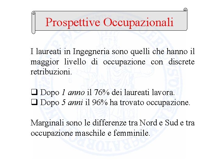 Prospettive Occupazionali I laureati in Ingegneria sono quelli che hanno il maggior livello di