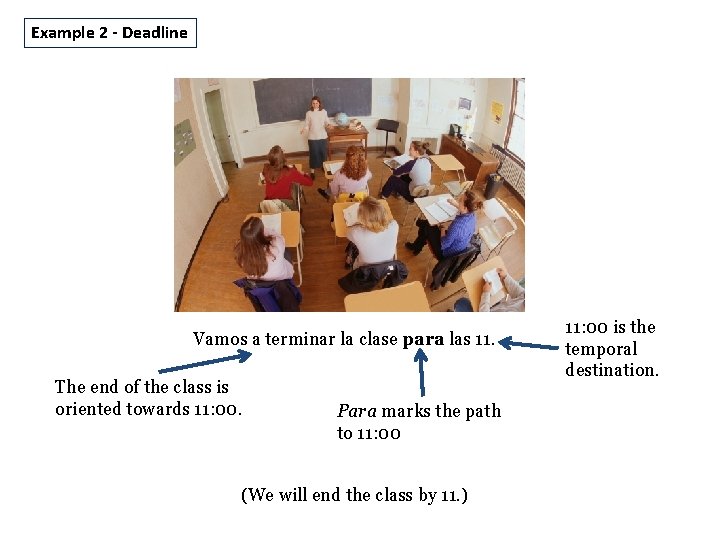 Example 2 - Deadline Vamos a terminar la clase para las 11. The end