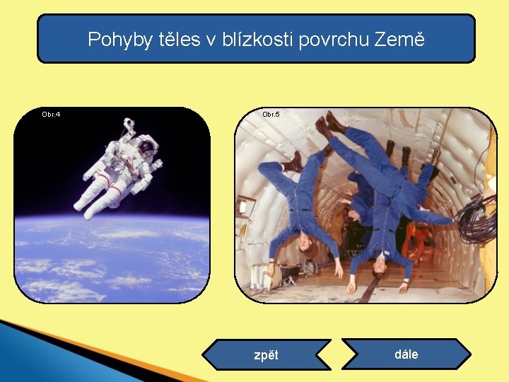 Pohyby těles v blízkosti povrchu Země Obr. 4 Obr. 5 zpět dále 