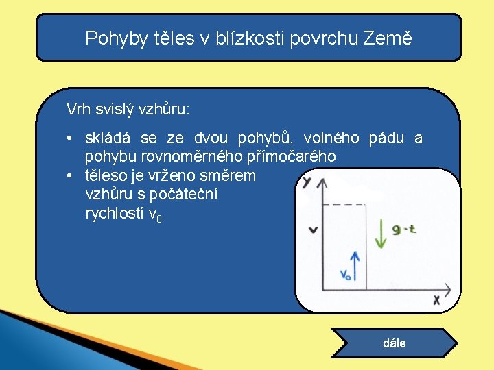 Pohyby těles v blízkosti povrchu Země Vrh svislý vzhůru: • skládá se ze dvou Pohyby těles v blízkosti povrchu Země Vrh svislý vzhůru: • skládá se ze dvou