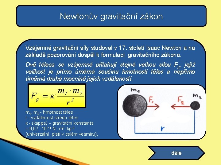 Newtonův gravitační zákon Vzájemné gravitační síly studoval v 17. století Isaac Newton a na Newtonův gravitační zákon Vzájemné gravitační síly studoval v 17. století Isaac Newton a na