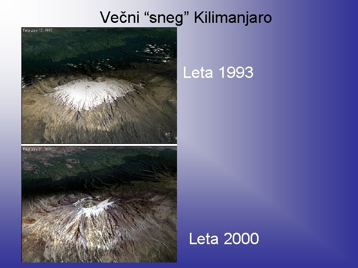 Večni “sneg” Kilimanjaro Leta 1993 Leta 2000 