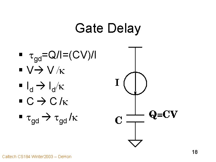 Gate Delay § tgd=Q/I=(CV)/I § V V /k § Id Id/k § C C