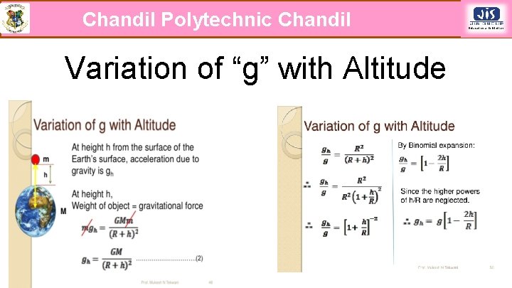 Chandil Polytechnic Chandil Variation of “g” with Altitude 
