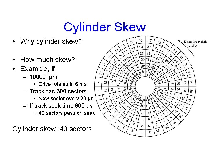 Cylinder Skew • Why cylinder skew? • How much skew? • Example, if –