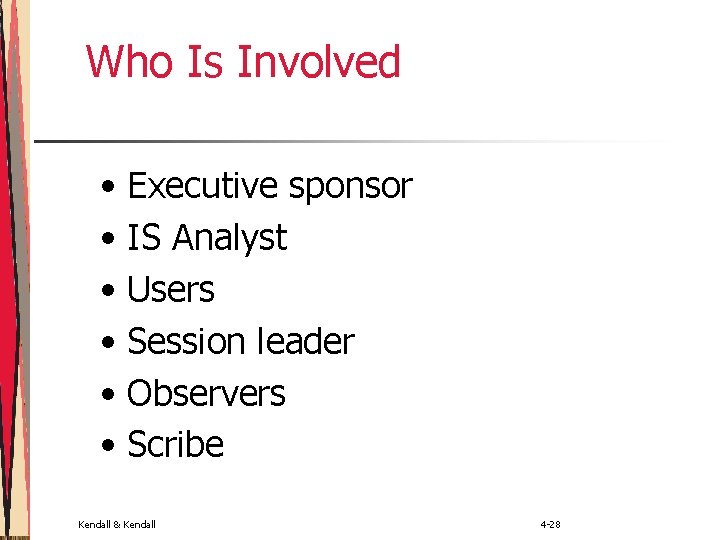Who Is Involved • Executive sponsor • IS Analyst • Users • Session leader