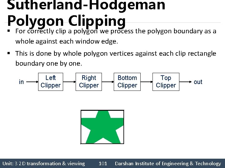 Sutherland-Hodgeman Polygon Clipping § For correctly clip a polygon we process the polygon boundary