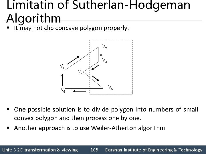 Limitatin of Sutherlan-Hodgeman Algorithm § It may not clip concave polygon properly. V 2