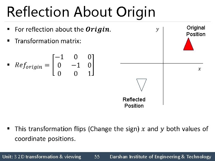 Reflection About Origin § Original Position Reflected Position Unit: 3 2 D transformation &