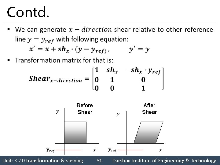 Contd. § Before Shear Unit: 3 2 D transformation & viewing 61 After Shear