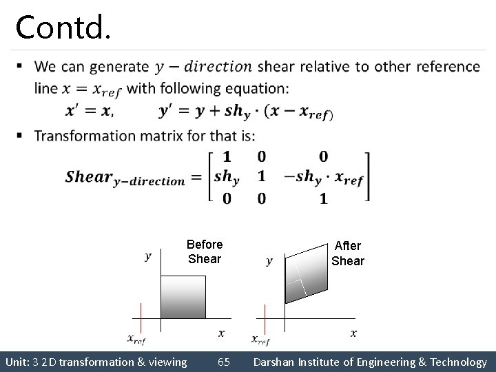 Contd. § Before Shear Unit: 3 2 D transformation & viewing 65 After Shear