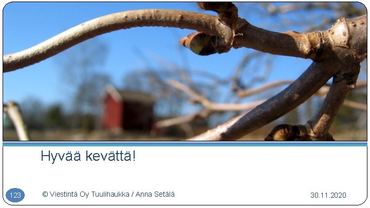 Hyvää kevättä! 123 © Viestintä Oy Tuulihaukka / Anna Setälä 30. 11. 2020 