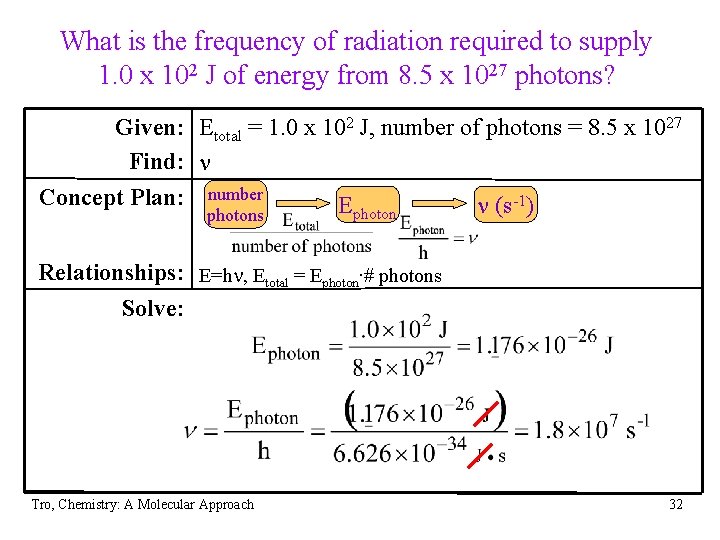 What is the frequency of radiation required to supply 1. 0 x 102 J