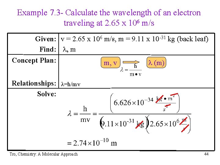 Example 7. 3 - Calculate the wavelength of an electron traveling at 2. 65