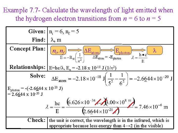 Example 7. 7 - Calculate the wavelength of light emitted when the hydrogen electron