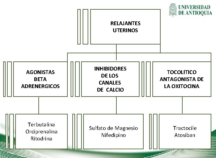 RELAJANTES UTERINOS AGONISTAS BETA ADRENERGICOS Terbutalina Orciprenalina Ritodrina INHIBIDORES DE LOS CANALES DE CALCIO