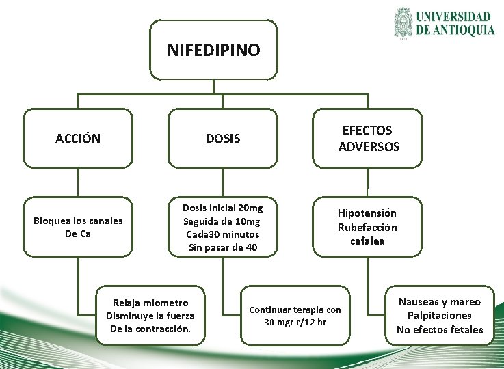 NIFEDIPINO ACCIÓN DOSIS EFECTOS ADVERSOS Bloquea los canales De Ca Dosis inicial 20 mg
