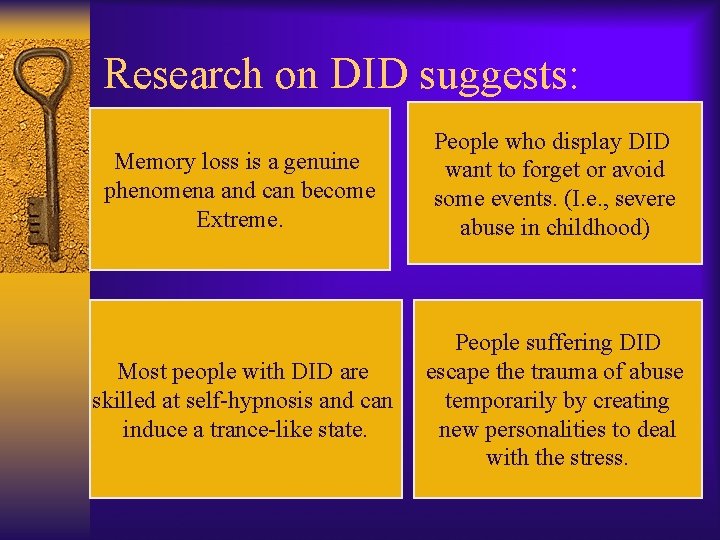 Research on DID suggests: Memory other Memory loss is a and genuine Forms of