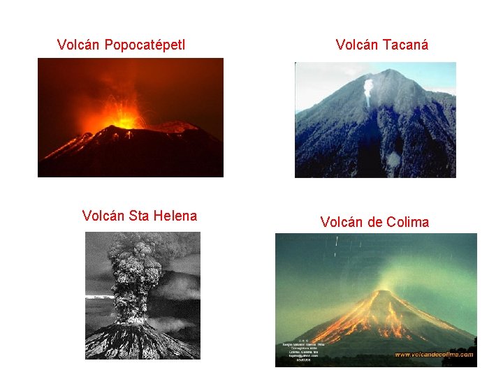 Volcán Popocatépetl Volcán Sta Helena Volcán Tacaná Volcán de Colima 