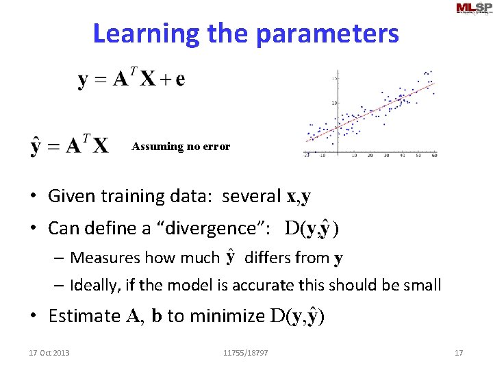 Learning the parameters Assuming no error • Given training data: several x, y •