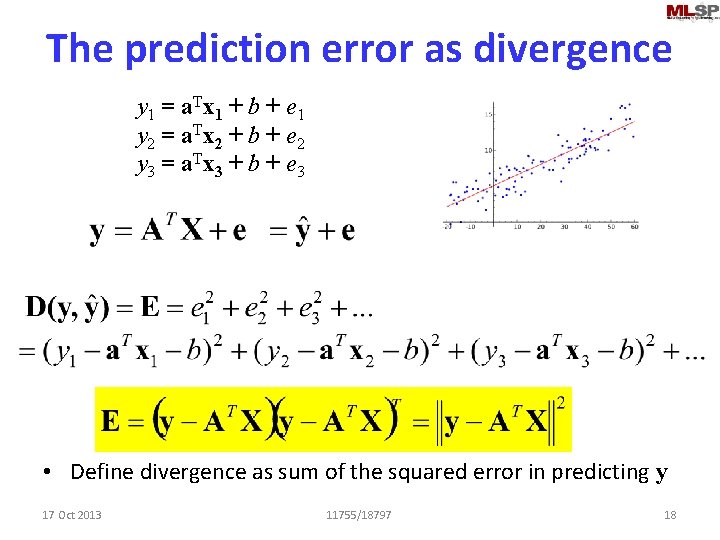 The prediction error as divergence y 1 = a. Tx 1 + b +