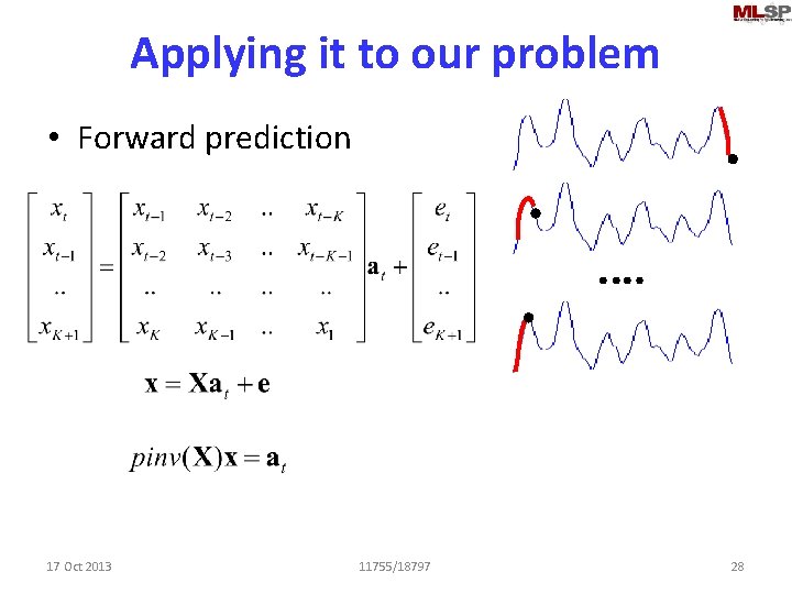 Applying it to our problem • Forward prediction 17 Oct 2013 11755/18797 28 