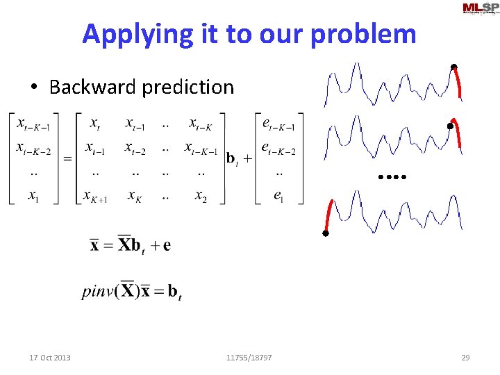 Applying it to our problem • Backward prediction 17 Oct 2013 11755/18797 29 