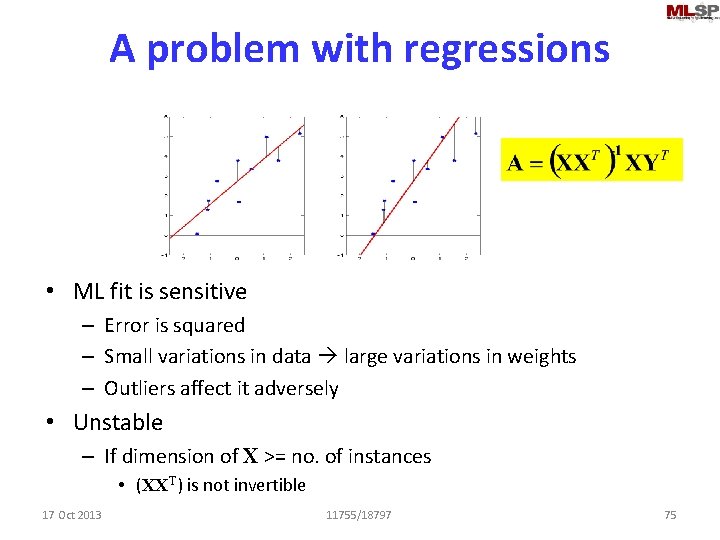 A problem with regressions • ML fit is sensitive – Error is squared –