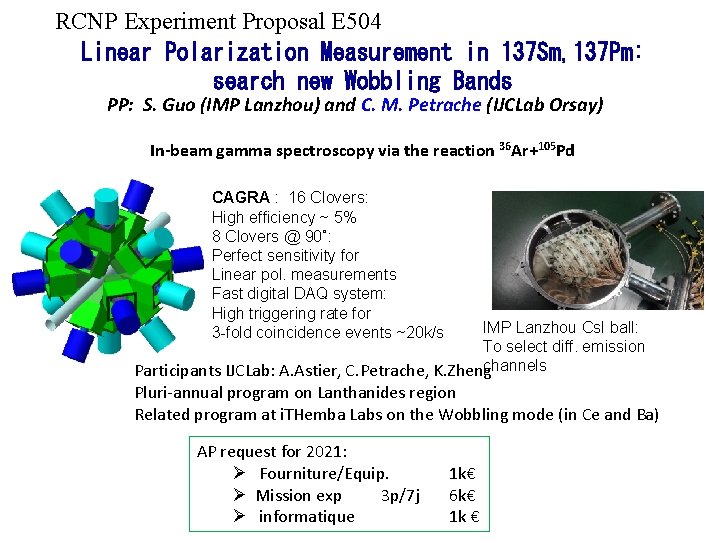 RCNP Experiment Proposal E 504 Linear Polarization Measurement in 137 Sm, 137 Pm: search