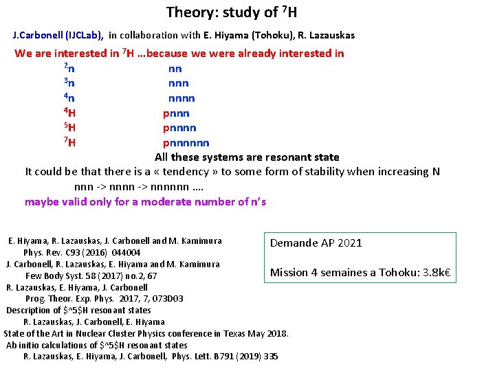 Theory: study of 7 H J. Carbonell (IJCLab), in collaboration with E. Hiyama (Tohoku),