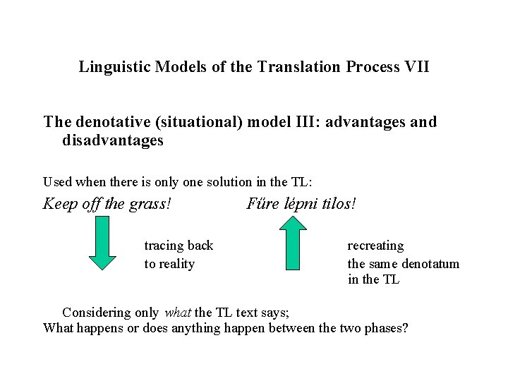 Linguistic Models of the Translation Process VII The denotative (situational) model III: advantages and