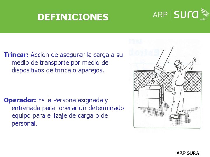 DEFINICIONES Trincar: Acción de asegurar la carga a su medio de transporte por medio DEFINICIONES Trincar: Acción de asegurar la carga a su medio de transporte por medio