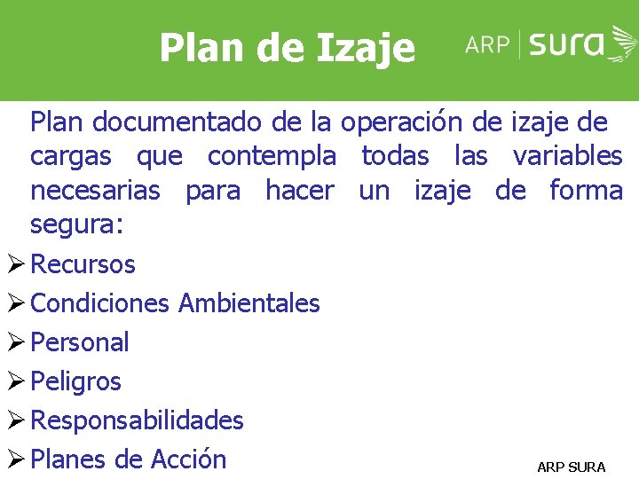 Plan de Izaje Plan documentado de la operación de izaje de cargas que contempla Plan de Izaje Plan documentado de la operación de izaje de cargas que contempla