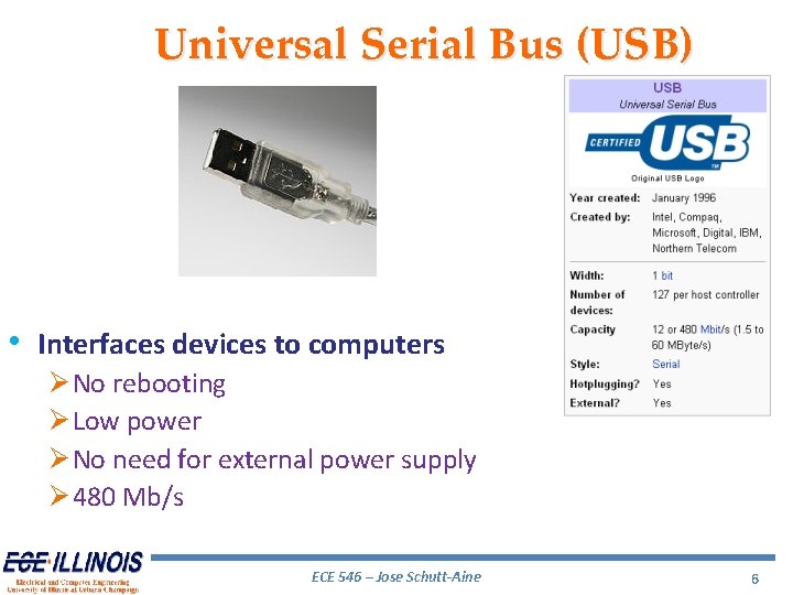 Universal Serial Bus (USB) • Interfaces devices to computers Ø No rebooting Ø Low Universal Serial Bus (USB) • Interfaces devices to computers Ø No rebooting Ø Low