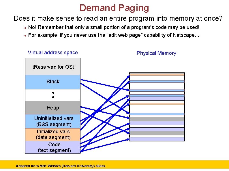 Demand Paging Does it make sense to read an entire program into memory at