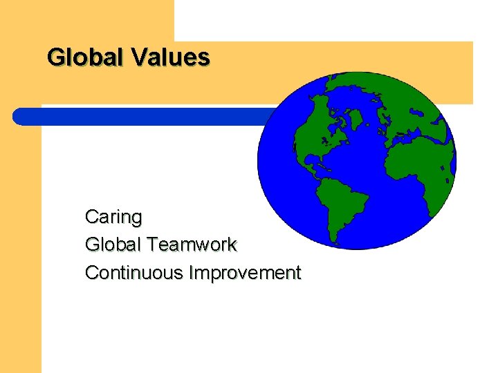 Global Values Caring Global Teamwork Continuous Improvement 