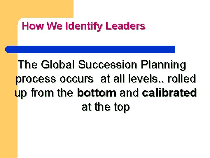 How We Identify Leaders The Global Succession Planning process occurs at all levels. .