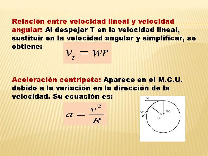 Relación entre velocidad lineal y velocidad angular: Al despejar T en la velocidad lineal,