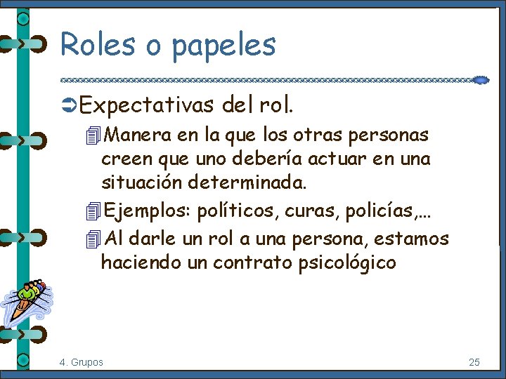 Roles o papeles Ü Expectativas del rol. 4 Manera en la que los otras