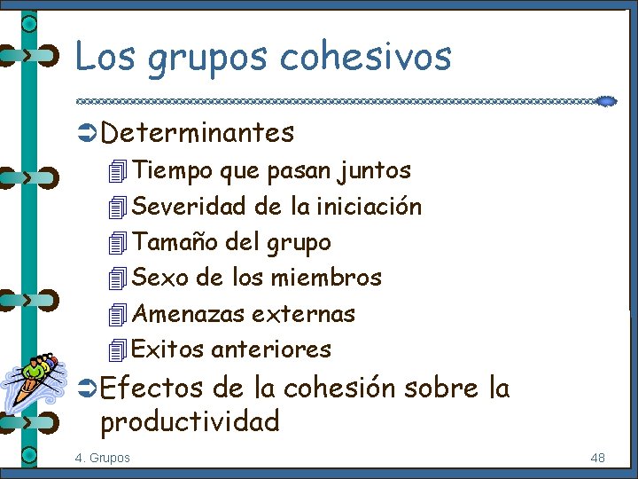 Los grupos cohesivos Ü Determinantes 4 Tiempo que pasan juntos 4 Severidad de la