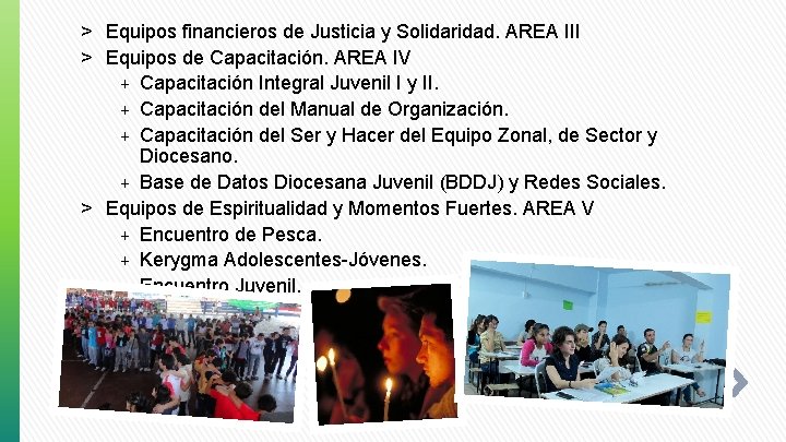 ˃ Equipos financieros de Justicia y Solidaridad. AREA III ˃ Equipos de Capacitación. AREA