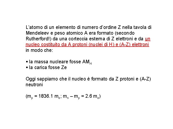 L’atomo di un elemento di numero d’ordine Z nella tavola di Mendeleev e peso