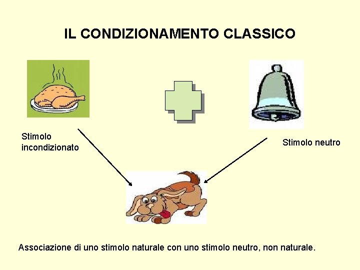 IL CONDIZIONAMENTO CLASSICO Stimolo incondizionato Stimolo neutro Associazione di uno stimolo naturale con uno