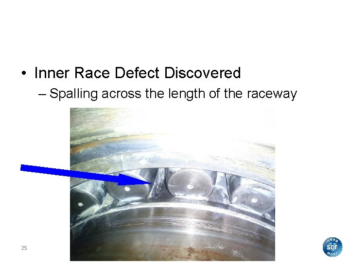 Rotating Machinery • Inner Race Defect Discovered – Spalling across the length of the