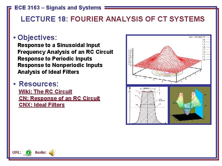 ECE 3163 8443––Signals Pattern and Recognition ECE Systems LECTURE 18: FOURIER ANALYSIS OF CT