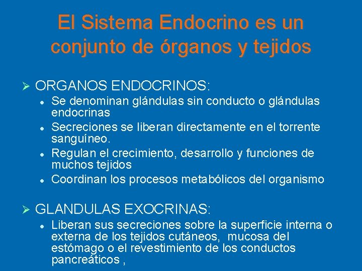 El Sistema Endocrino es un conjunto de órganos y tejidos Ø ORGANOS ENDOCRINOS: l