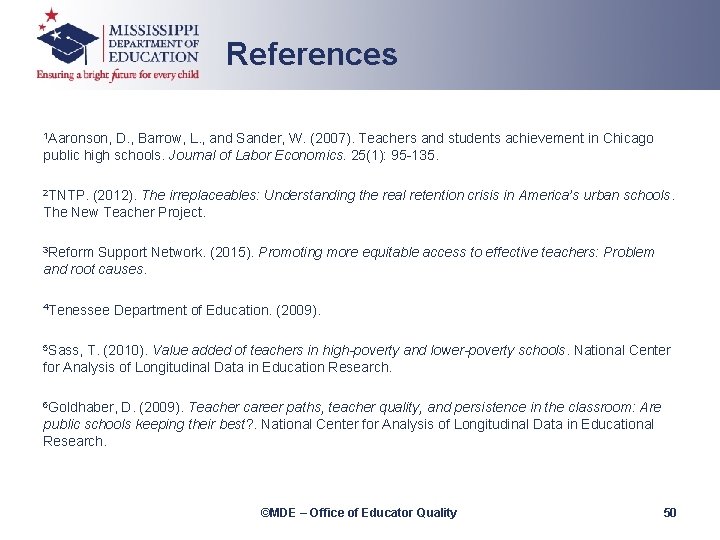 References 1 Aaronson, D. , Barrow, L. , and Sander, W. (2007). Teachers and