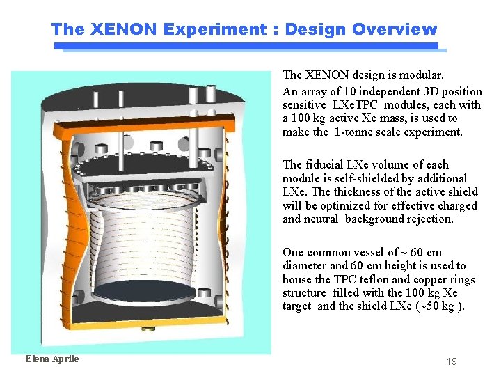 The XENON Experiment : Design Overview Elena Aprile • The XENON design is modular. The XENON Experiment : Design Overview Elena Aprile • The XENON design is modular.