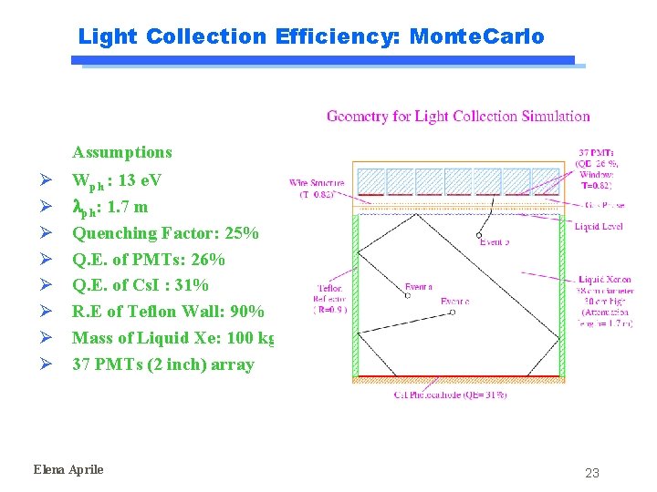Light Collection Efficiency: Monte. Carlo Assumptions Ø Ø Ø Ø Wph : 13 e. Light Collection Efficiency: Monte. Carlo Assumptions Ø Ø Ø Ø Wph : 13 e.