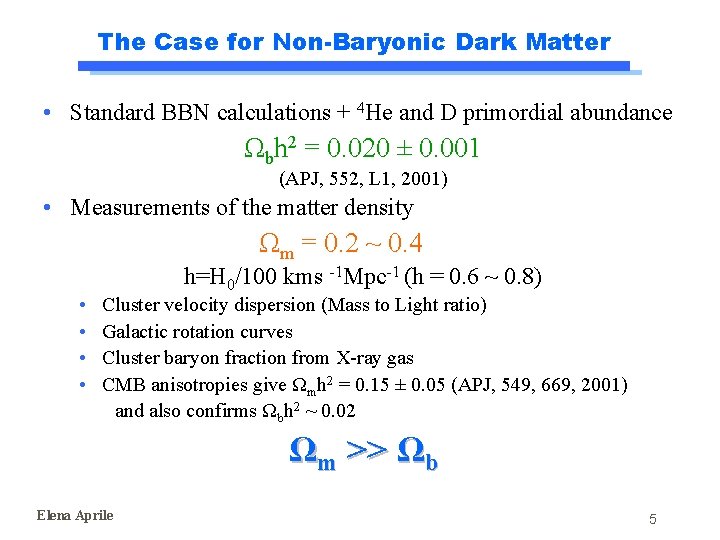 The Case for Non-Baryonic Dark Matter • Standard BBN calculations + 4 He and The Case for Non-Baryonic Dark Matter • Standard BBN calculations + 4 He and